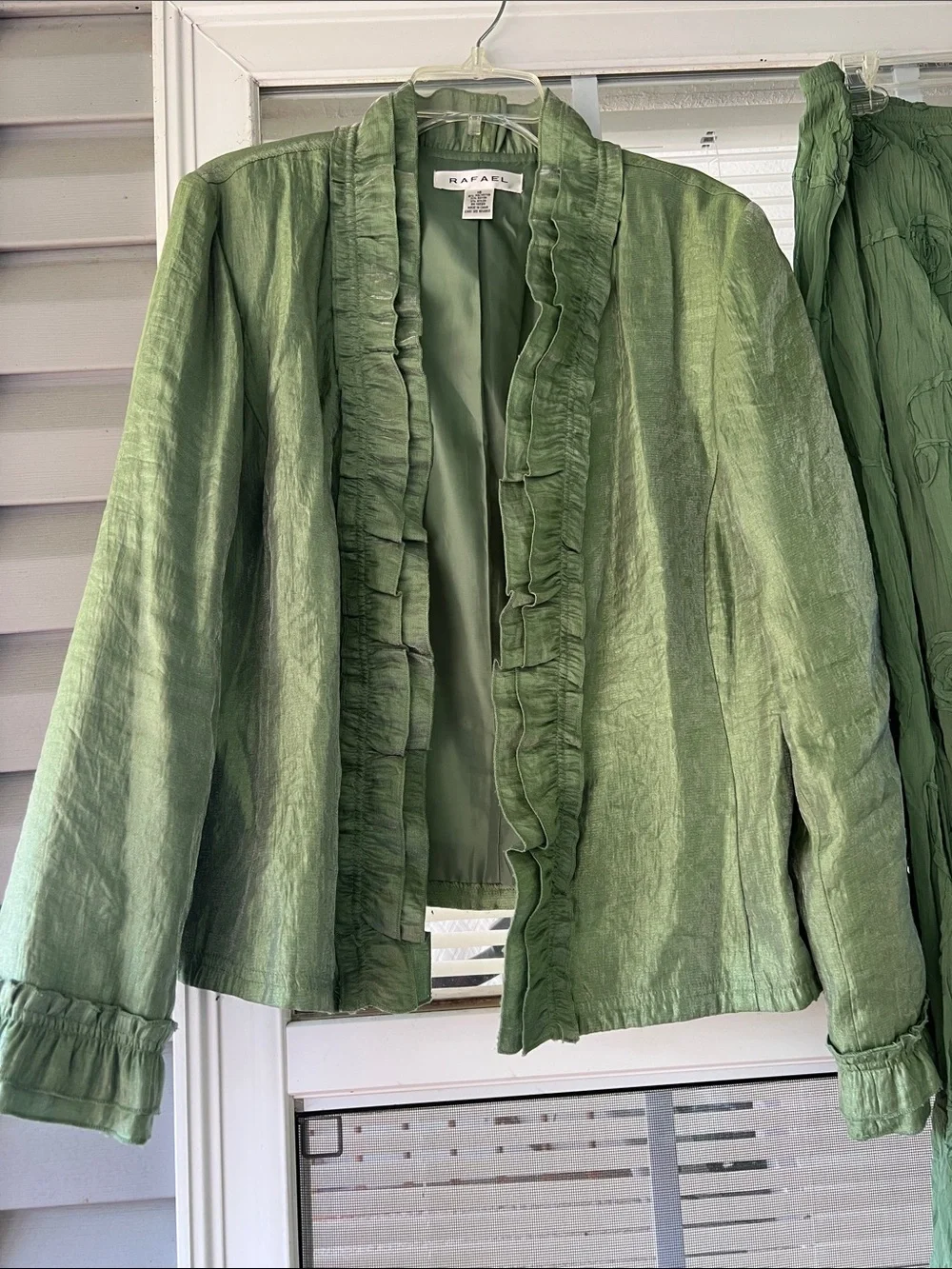RAFAEL Sage Green Ruffle-Trim Jacket with Matching Skirt